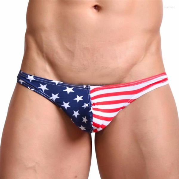 Cuecas projetadas cintura baixa bandeira sexy cara cueca listrada boxer masculino bolsa protuberante biquíni homem h40 # 0