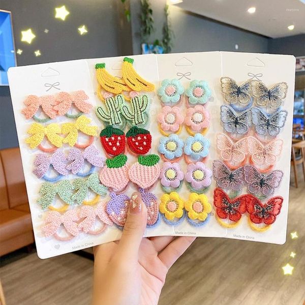 Haarschmuck 10 Teile/satz Mädchen Niedlichen Cartoon Blume Obst Schmetterling Elastische Bänder Zopf Krawatten Kleine Scrunchies Geschenke