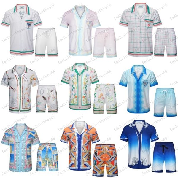 Camisetas masculinas Casablanc-s 22ss conjunto de camisetas masculinas de grife Masao San estampadas masculinas e curtas femininas de seda de alta qualidade camisetas de transporte gratuito tamanho M - 3XL