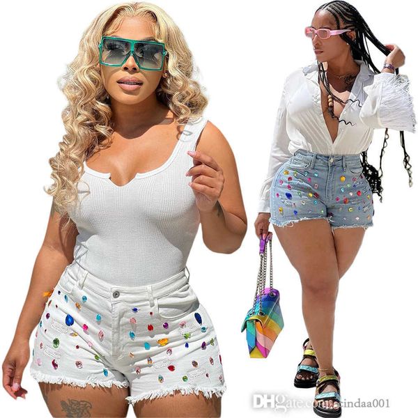 Mode Quaste Frosted Denim Shorts Farbe Diamant Jeans Casual Gerade Hosen Für Frauen Mädchen