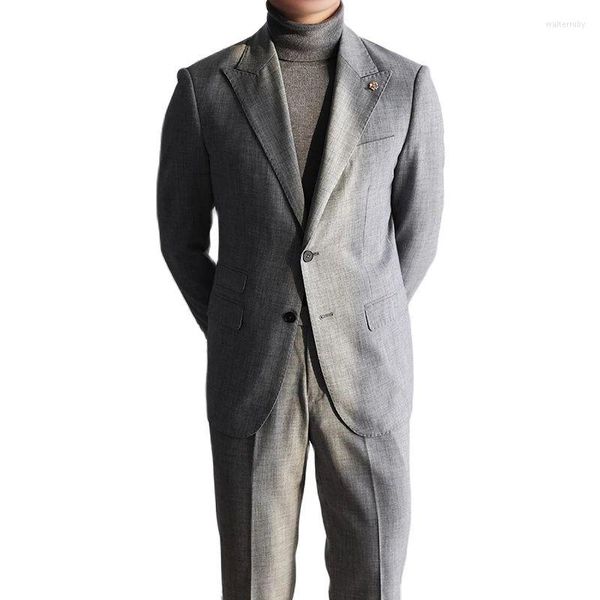 Herrenanzüge 2023 Modische Kleidung für Männer Graues spitzes Revers Einreihiger lässiger Business-Smokinganzug Gentleman's Wear 2-teilig