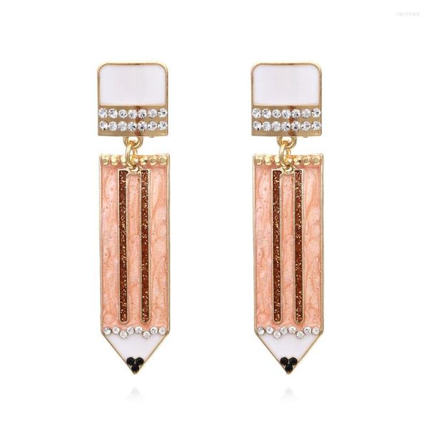 Brincos pendentes fofos esmalte lápis moda metal strass acessórios de desenho animado festa por atacado