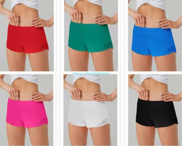 Lululemens Yoga Outfits Shorts esportivos femininos casuais fitness Hotty Hot Pants para mulheres meninas treino academia corrida roupas esportivas Lu com bolso com zíper malha de secagem rápida