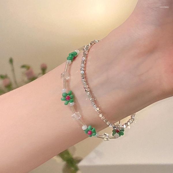 Charm Bracelets U-Magical Trendy Green Flower Transparent Bracelet For Women Unique Design Silver Color Frisado Resina Jóias