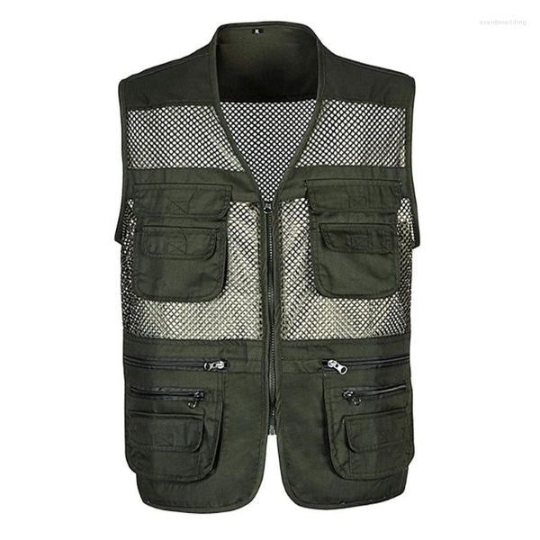 Gilet da uomo Summer Men Classic Mesh Vest XL-3XL Maschio Casual sottile traspirante senza maniche Giacca Mens Multi Pocket Reporter Gilet largo