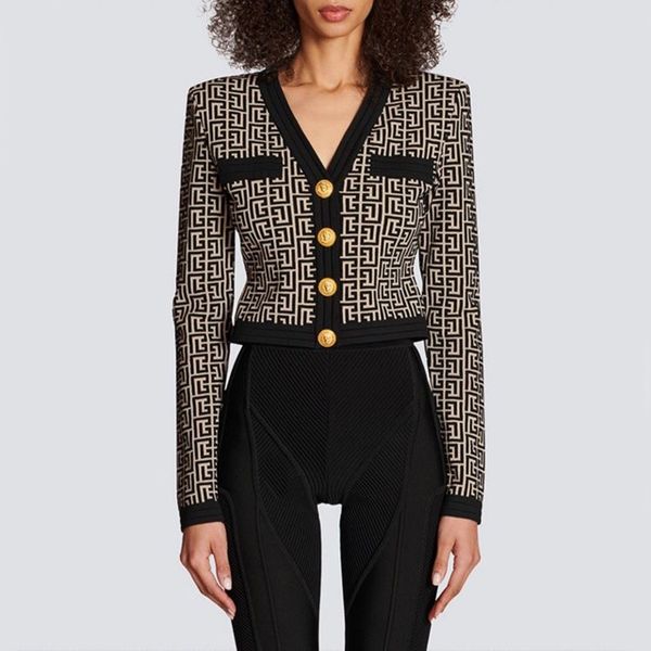 Designer-Cardigan-Pullover für Damen mit Buchstaben-Jacquard, lockerer V-Ausschnitt und langen Ärmeln