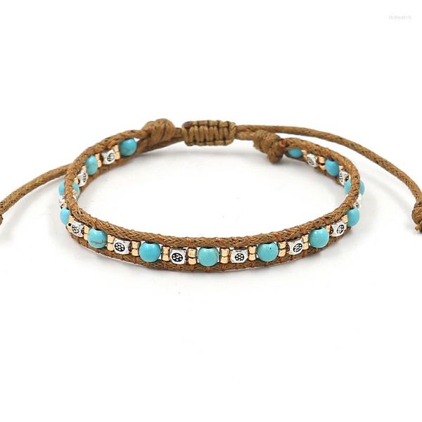 Braccialetti con ciondoli Bracciale boemo in pietra naturale vintage per donna Gioielli fatti a mano Perline rotonde blu Braccialetti Boho intagliati Femme