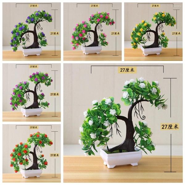 Flores decorativas Verde Artificial Pequena Árvore Rosa Vaso Bonsai Natal Dia das Bruxas Festa Ano Casa Decoração de Jardim Plantas Falsas