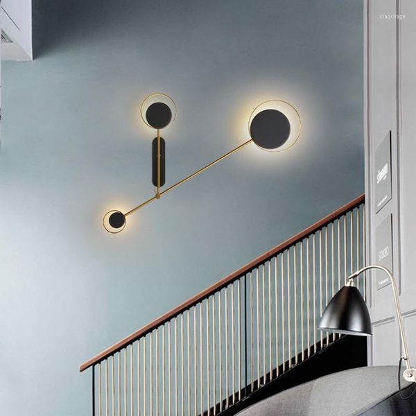 Candeeiro de parede Luzes LED rotativas Sala de estar Quarto Escadas Arandela Linhas geométricas Montagem em superfície Preto Cinzento Dourado Metal Decoração da casa
