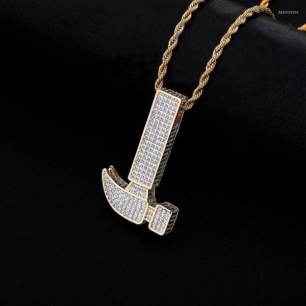 Anhänger Halsketten Hip Hop Micro Gepflasterte CZ Steine Bling Iced Out Hammer Anhänger Halskette Für Männer Mode Rapper Schmuck Geschenke drop