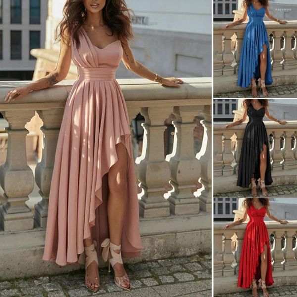 Lässige Kleider, Brustumwickeltes, ärmelloses Abendkleid, elegante Taille, eng, hohe Taille, Damen, eine Schulter, unregelmäßiger, fließender Saum, Party