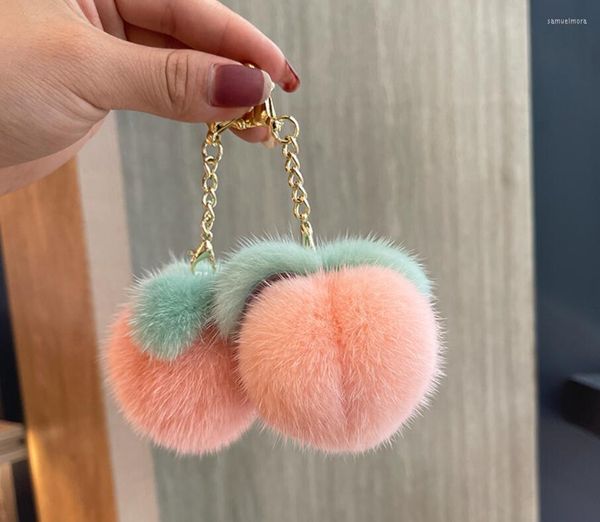 Portachiavi Cute Girl Heart Little Peach Car Portachiavi Ciondolo Borsa Peluche Ornamenti Love Hair Ball