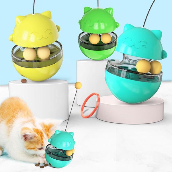 Pet Interactive Cat Tumbler Toy Treat Food Dispenser Brinquedos com bolas rolantes Gatos engraçados Alimentador lento Bola de treinamento de QI para gatinho