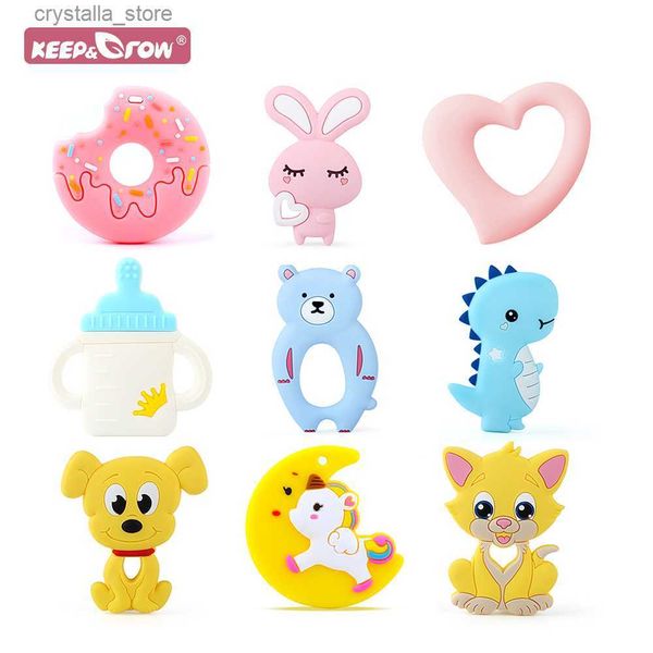 1pcs Silicone Teethers Baby Teething Toys Cartoons Animal Heart Dog Cat Bear Dinosaur BPA Free Nursing Silicone Beads DIY Chains L230518