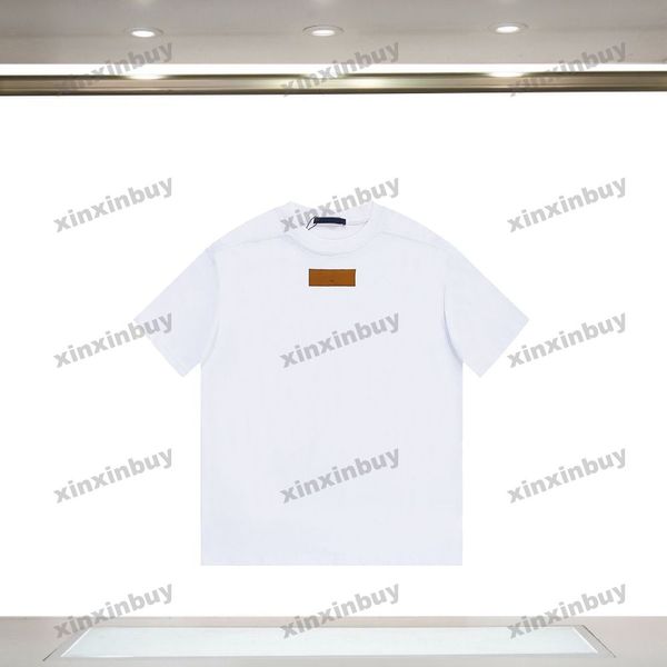 xinxinbuy Maglietta da uomo firmata T-shirt 23ss Etichetta sul petto Nastro a spalla manica corta in cotone da donna nero albicocca XS-L
