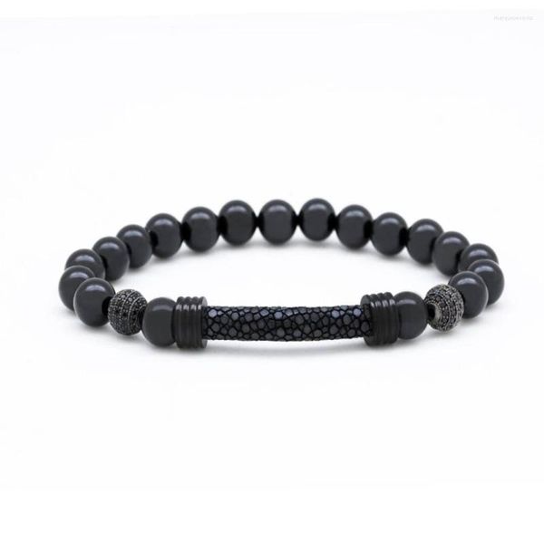 Charm-Armbänder Est Herren-Armband aus Rochenleder mit CZ-gepflasterten Perlen und echtem Thailand-Armband