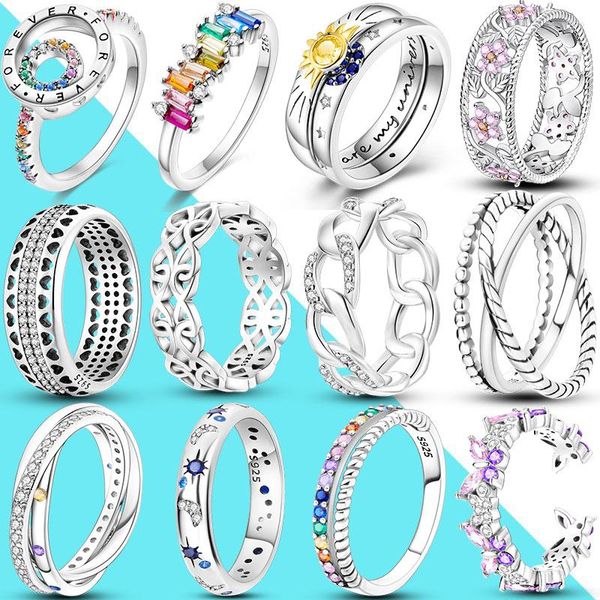 Cluster Rings S 925 Silver Sterling Line Geometric Animals and Plants Mysterious Starry Sky Ring Making Fashion DIY Joias Para Mulheres