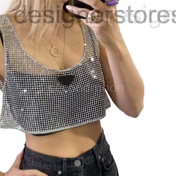 Kadın Tankları Camis Designer Shiny Rhinestone Womens T Shirts Seksi Hollow Out Yelek Moda Tasarımcı Parti Yüksek Kalite Konforlu Üstler