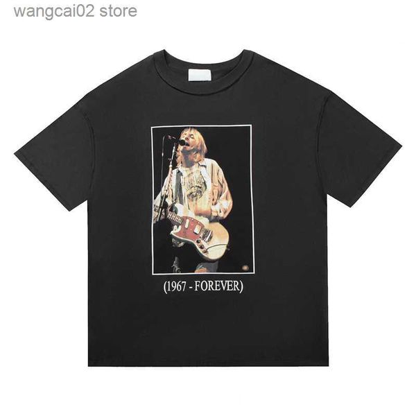 Erkek Tişörtler Kurbağa Drift Yeni Moda Giyim Marka Sokak Giyim İçten Dış Up Hip Hop Büyük Boyu Vintage Retro Gevşek Kurt Cobain Erkek Tişört Tee T230621