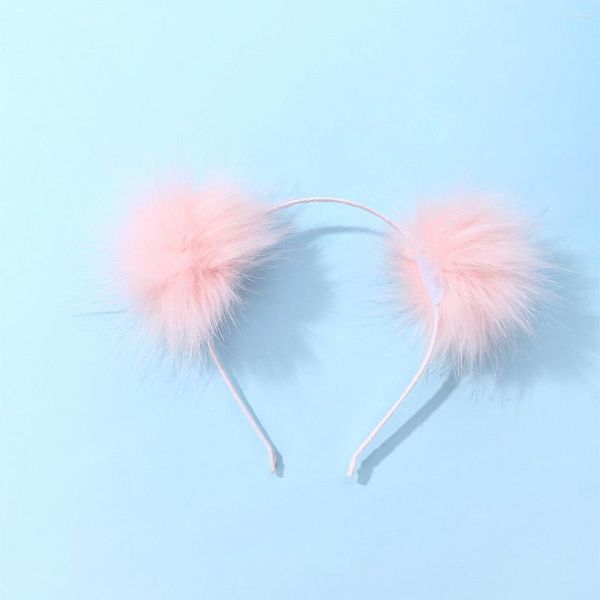 Acessórios de cabelo 10 pçs Baby Pink Fur PomPom Hairbands Cartoon Animal Orelhas Hard Headband Party Headwear Boutique Para Meninas