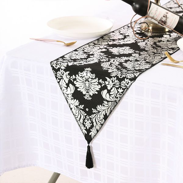Таблица бегуна 30x275см черно -белый отпечаток полиэфирной классицизм дома El Decoration Long Placemat Tablecloth TV Cover 230620