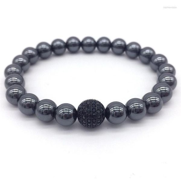 Strand Beaded Strands Classic Disco Ball Bracciale Uomo Semplice fatto a mano Pave CZ 8mm Ematite per gioielli da festa Regalo Raym22