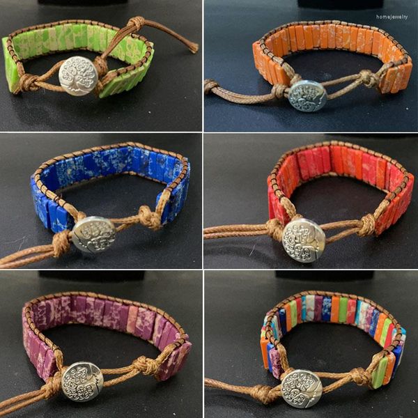 Pulseiras envoltas trançadas com contas de tubo de pedras preciosas naturais Chakra Turquise Stones Men Women Statement Boho Handmade Jewelry