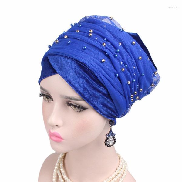 Abbigliamento etnico Inverno Caldo Velluto Sciarpa da donna Turbante Perline Foulard Cofano Musulmano Hijab Turbanti Cappello africano Sotto i cappucci