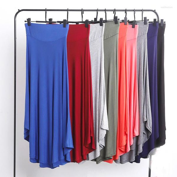 Юбки 2023 Весна Лето Женщины Сплошная нерегулярная длинная эластичная модальная юбка с высокой талией