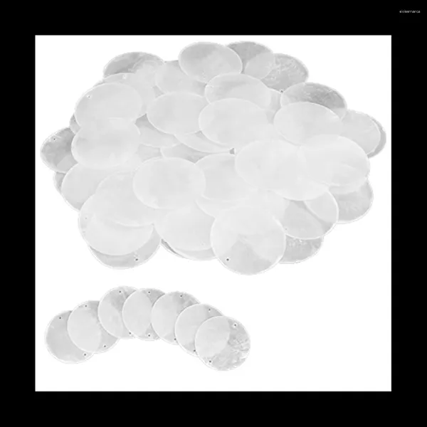 Schmuckbeutel, 60 Stück, 5,1 cm, runde Capiz-Muscheln mit Löchern, natürliche Muschel, weiß, für die Herstellung von Windspielen, Heimdekoration