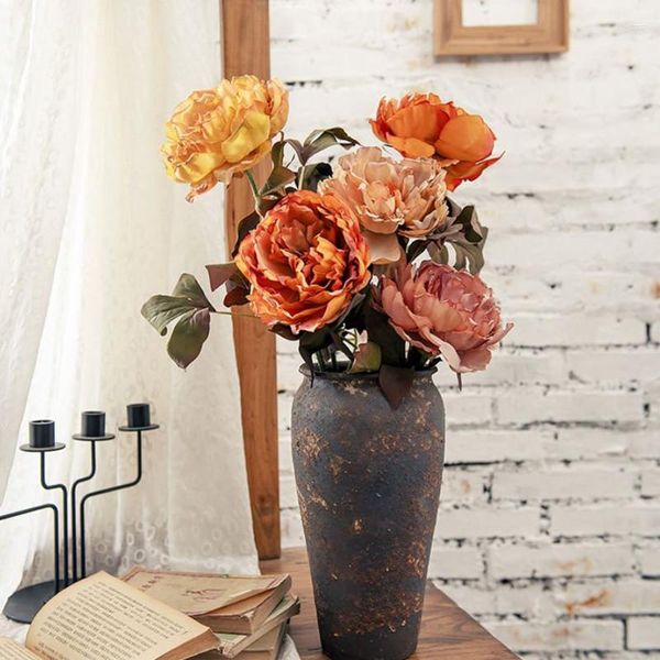 Dekorative Blumen, 73 cm, Seiden-Pfingstrose, künstliche Rose, hochwertige, große Kopf-Fälschungsblume, langer Blumenstrauß, Retro-Hochzeitsfeier-Dekoration, Heimdekoration