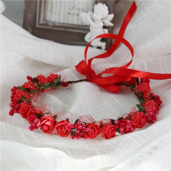 Flores decorativas (8 cores) Espuma PE Coroa de flores rosas Bridal Floral Tiara Coroa de cabelo Faixas de cabelo para casamento Acessórios de cabelo feminino Dama de honra
