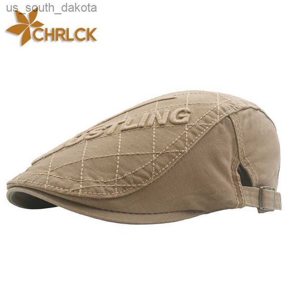 Chrlck Fashion Spring Beret Hat Men Retro Newsboy Retro Flat Cap Herringbone Hatbill Hat Painter Регулируемая Gatsby Cabbie Cap L230523