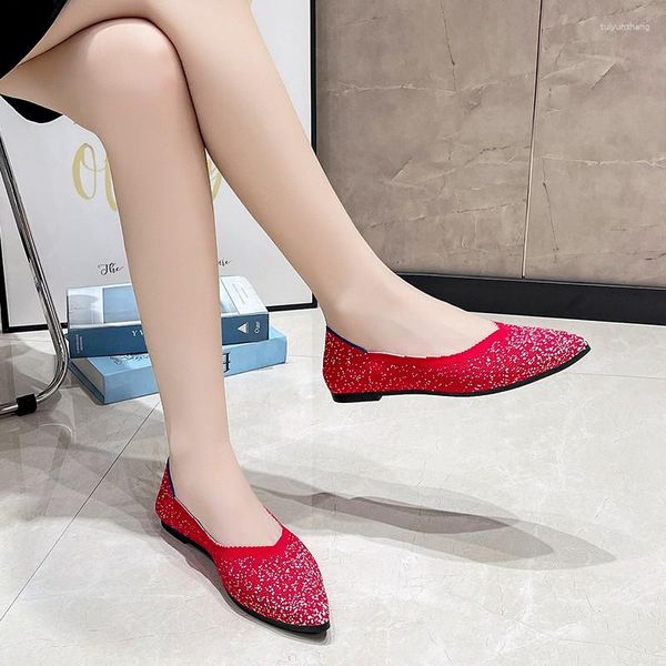 Scarpe eleganti Moda Nero / Rosso Maglia Babysbreath Slip On Mocassini piatti Scarpe a punta Ballerine basse Donna Casual Ballerina