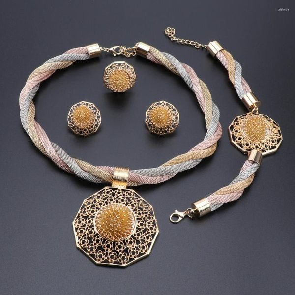 Серьги для ожерелья устанавливают золотые украшения для ювелирных украшений Женщины Женщины Большой подвесной шежний кольцо браслет кольцо свадебная вечеринка подарок