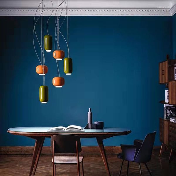Lâmpadas pendentes verde laranja cinza lâmpada de vidro para sala de jantar cozinha loja luminária suspensa cabo ajustável moderno lâmpada e27