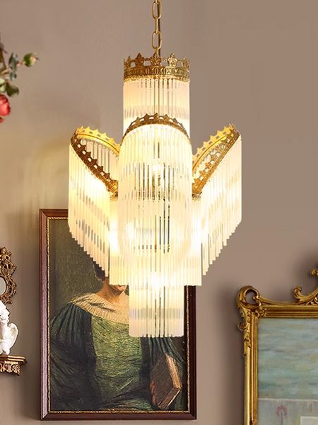 Vollkupfer-Kristall-Pendelleuchten, französische Retro-Quasten, hängende Pendelleuchten, American Vintage, romantisches Schlafzimmer, Esszimmer, Luminarias Lamparas Lustre