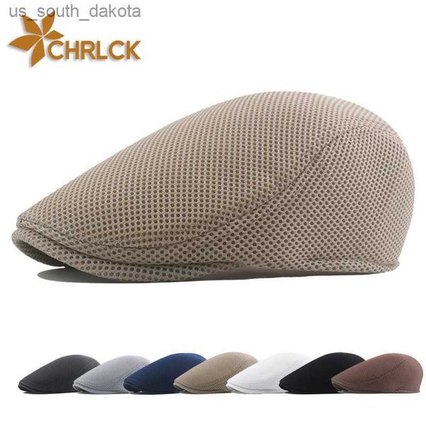 CHRLCK 2023 New Summer Mens Cappelli Maglia traspirante Berretti da strillone Cappello da sole all'aperto Moda Berretto piatto solido per le donne Cappello berretto casual L230523