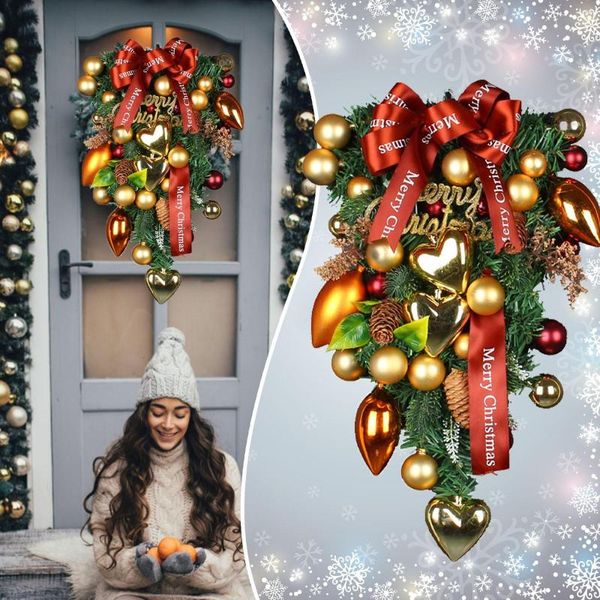 Flores decorativas Fall Front Porch Decorações de Natal Halloween Witch Wreath Deal Ramos Bagas vermelhas Pinhas Borboletas