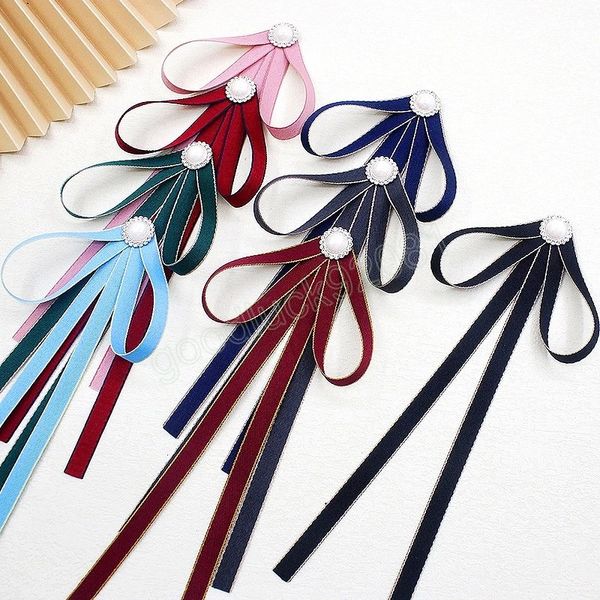 Frauen Band Bowtie Broschen Mädchen Student Hemd Kragen Pins Mode Elegante Perle Kristall Kragen Kleidung Fliege Pins