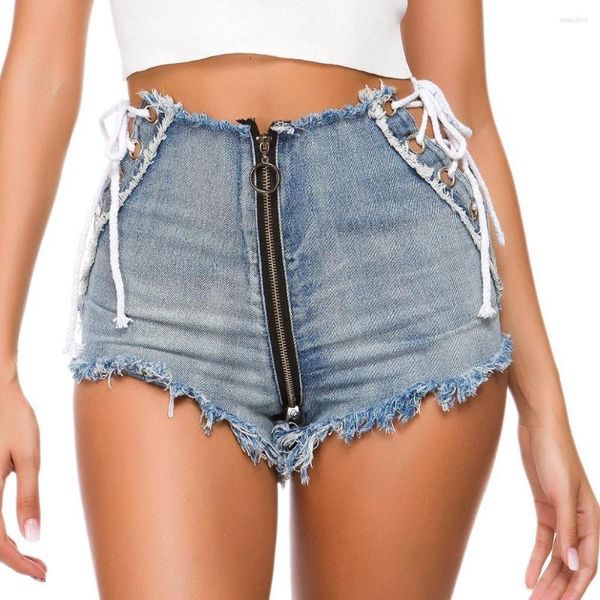 Shorts feminino cintura alta Mini jeans feminino vazado Sexy Booty Blue Denim cintura alta Roupas de clube