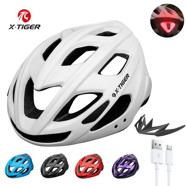 Caschi da ciclismo Casco da bicicletta X-TIGER Casco da ciclismo MTB Casco da sport all'aperto con luce a LED Casco da mountain bike da corsa su strada ricaricabile con visiera 230620