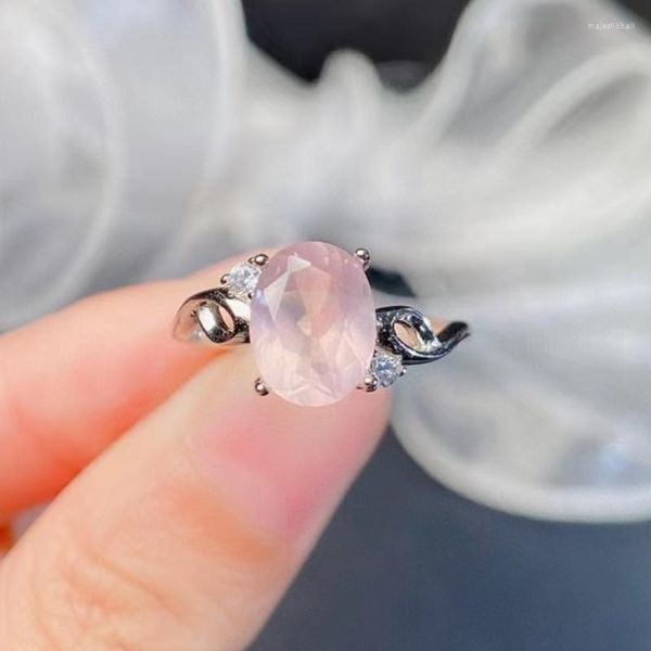 Cluster Rings Natural Rose Quartz 925 Silver Ring 2ct 7mm 9mm Faceted Jewelry Elegant Gemstone For Daily Wear