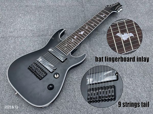 Custom 9 cordas Schect Dp Damien Plati Guitarra Elétrica Matte Black Body 24 Trastes Bat Fretboard Inlay Alta Qualidade