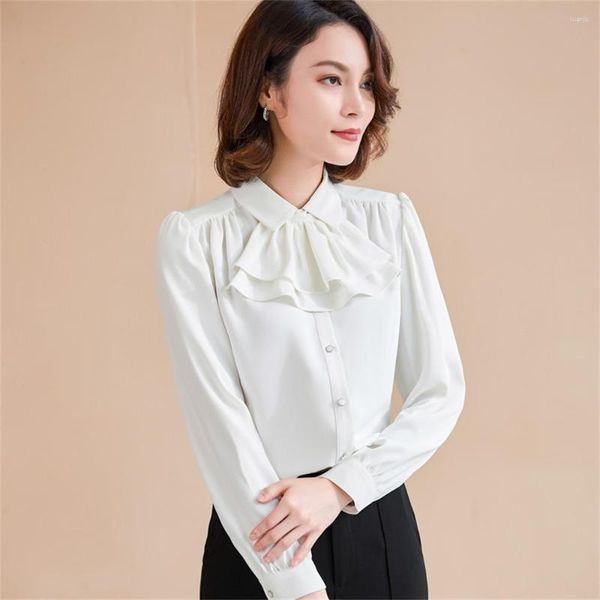 Camicette da donna camicia bianca nera per donna 2023 in moda femminile casual manica lunga papillon elegante ufficio da donna formale