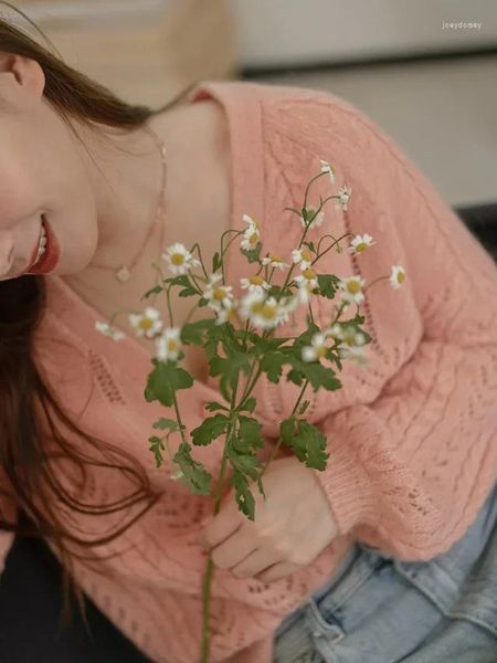 Malha feminina primavera e verão com decote em V multicolorido Cardigã Feminino