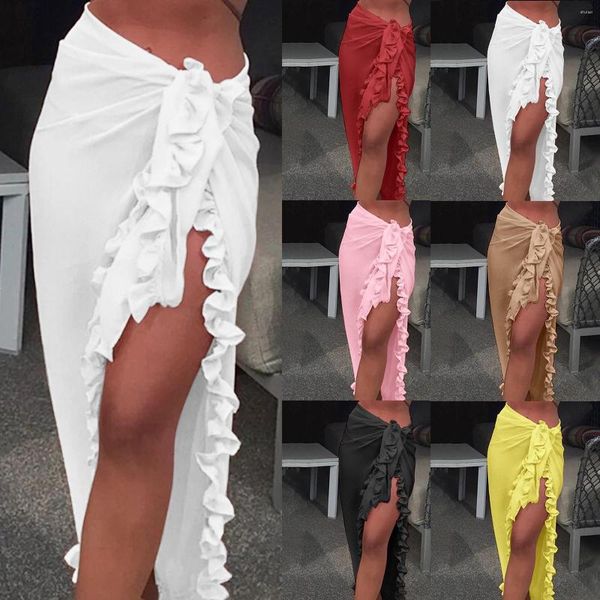 Roupa de banho feminina Gaiola longa para encobrimento Modelos Fato de banho translúcido Saia envolvente Praia Protetor de biquíni