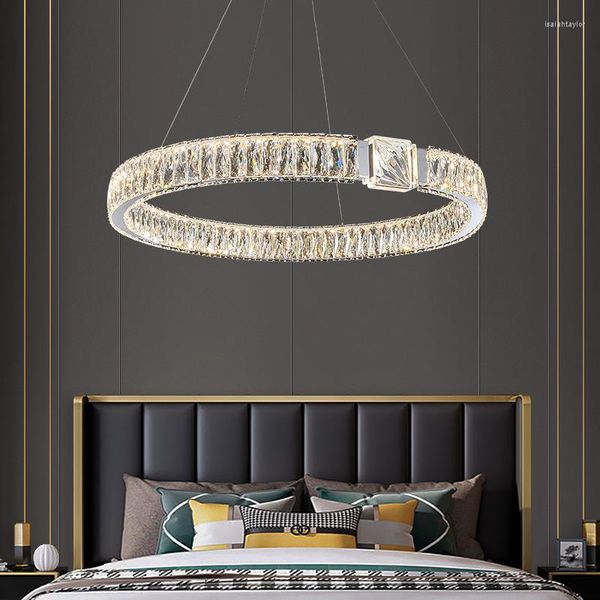 Pendelleuchten, moderne Ring-Kristall-Deckenleuchter, luxuriöse Atmosphäre, runde Hängelampe, Wohnzimmer, Esszimmer, Schlafzimmer, Glanzbeleuchtung