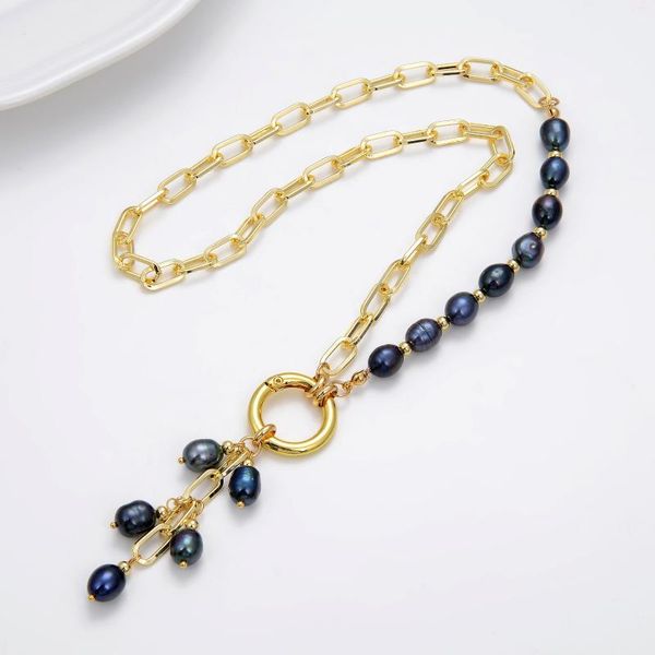 Подвесные ожерелья натуральный барочный жемчужный ожерелье для женщин Модные пресноводные кисточки с длинными кисточками ретро металлические украшения 2023