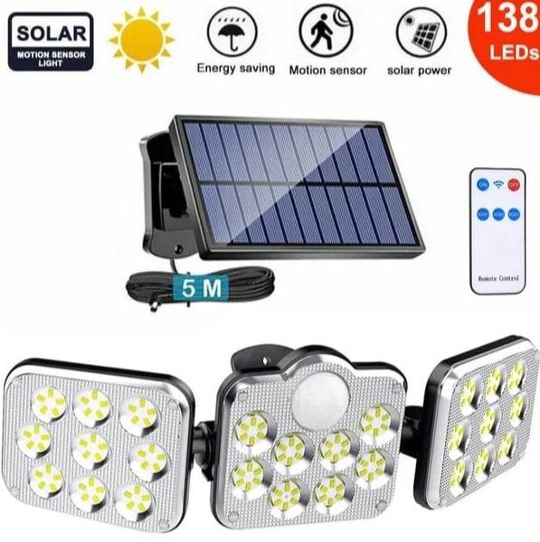 Luz solar para Gazebo 138LED 3 Heads Detector de movimento Luz solar, 3 Modo de iluminação, anoitecer ao amanhecer para o jardim da segurança da garagem para pátio